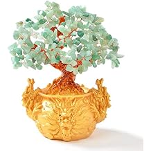 KALIFANO Natural Aventurine (225 Gemstone Count) Chakra Crystal Tree with Dragon Base- Bonsai Feng Shui Money Tree for Luck and Intelligence - 8" (Family Owned/Operated)