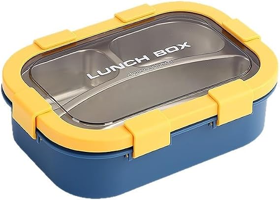 Lunch Box 3 Compartment Lunch Container for Adults with Leakproof Lids and Secure Side Latches, Removable Dishwasher Safe Tray, Colorful Shell for School, Office or Outdoor Picnic(Yellow)