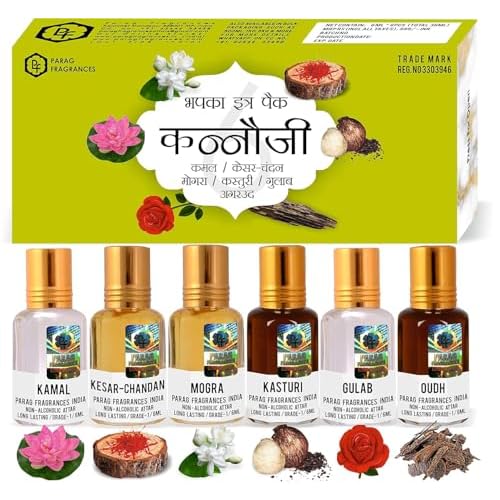 Par..ag Fragra..nces Premium Natural Liquid Attar Gift Set for Men & Women Kannauj 6-in-1 Unisex Attar Collection, Long-Lasting Alcohol-Free Traditional Indian Perfume Oils