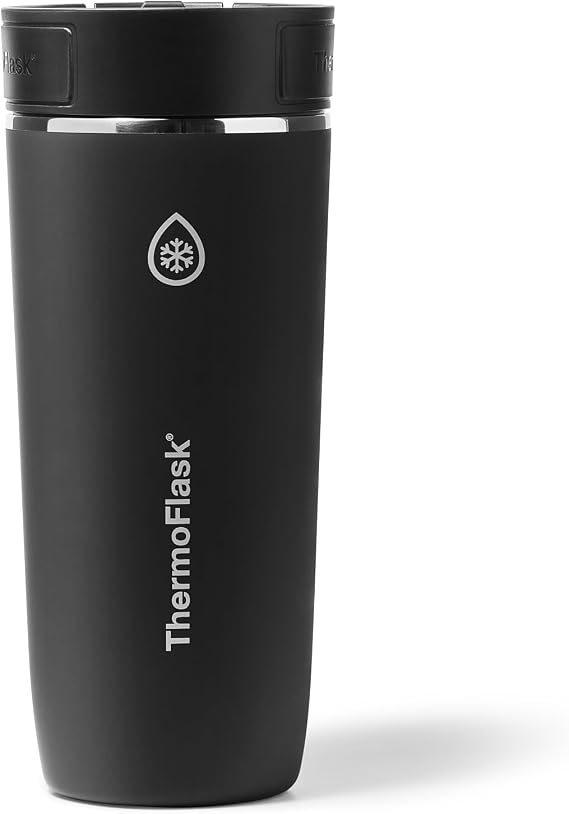 ThermoFlask Stainless Steel Travel Coffee Tumbler with Sip-N-Lok Auto-Seal Lid (16 oz, Pitch Black) - Leakproof Insulated Mug for Coffee & Tea