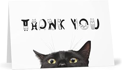 Thank You Card with a Black Cat - Cute Greeting Card with Cat - Card for Cat lovers - Appreciation Cat Font 5 x 7 inch