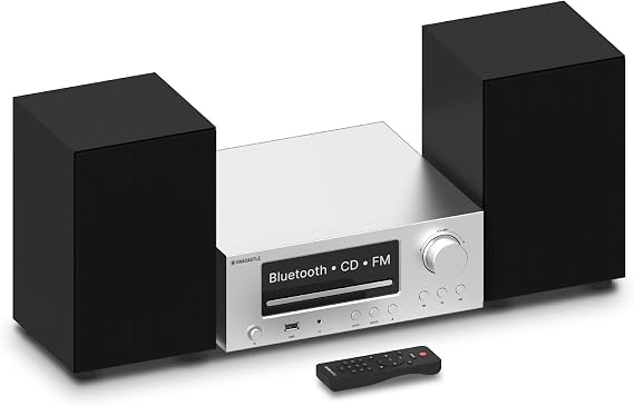 100W Bluetooth Stereo Shelf System, CD Player, FM Radio, Backlit LCD Display, USB, AUX, Compact Bookshelf Hi-Fi System for Home Entertainment | Oakcastle HiFi300