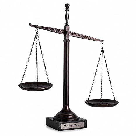 Bey-Berk Personalized Find Your Balance Justice Scale (Black), 16" Bronze-Finished Decorative Scale, Hand-Crafted Metal Cast on Marble Base