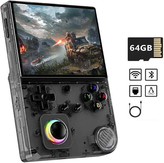 Anbernic RG40XXV Whatsko Handheld Handheld Game Machine Linux System 4 Inch IPS Full Screen WiFi Online Battle with Bluetooth Function 16 Million Colors RGB Lighting Effect 64GB Black