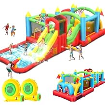 Giant 29FT Wate Slide Bounce House Detachable (15.3+13.5FT) Combo, Obstacle Course & Waterslide, Tunnel/Jumping Area/Spalish Pool, Bouncy Castle for Summer Fun, Inflatable Water Park Holds 10 Kids