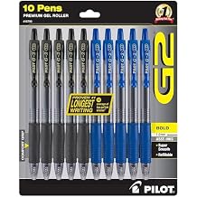 PILOT G2 Premium Gel Pens, Black Pens, Bold Point 1.0 mm, Refillable & Retractable Ballpoint Pens, 5 Black & 5 Blue, Pack of 10