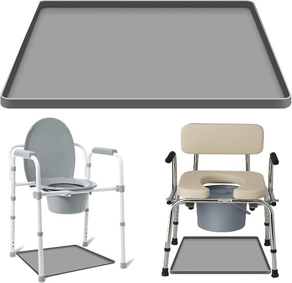 Bedside Commodes Mat Portable Bedside Toilet Mat with Raised Edge, Under Commode Chair Mat Non-Slip Recycle Commode Toilet Pad Waterproof Floor Protector, Silicone Mat for Porta Potty, 23.6"X19.7"