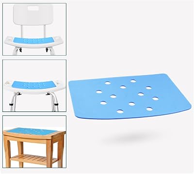 Shower Chair Cushion with Adhesive Backing 14 x 9.5 Inches Waterproof Soft Foam Pad for Bench, Narrow Bath Chair, Bathroom Seat, Universal Fit Non Slip Stool Seat Mat Elderly, Blue MAT149