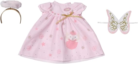 Baby Annabell Season X-Mas Outfit 707241 - Original Clothing for 43cm Dolls for Toddlers - Includes Wings & Golden Headband with Halo - Hand Washable - Suitable from 3 Years