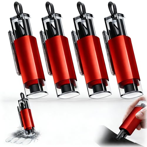 Car Window Breaker & Seatbelt Cutter, Japan-Seki Vacuum Heat-Treated Stainless Steel Spring Loaded Safety Hammer, Underwater Glass Breaker Escape Tool - 4-Pack Red