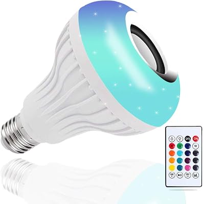 LED Light Bulb Bluetooth Speaker, E26E27 RGB Changing Lamp Wireless Stereo Audio with 24 Keys Remote Control, Home Entertainment, Halloween Christma
