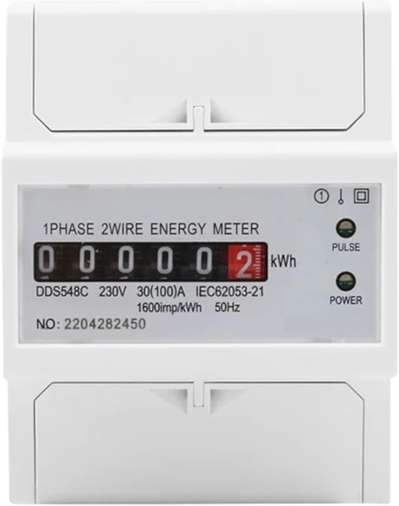 Digital Energy Meter Single 1 Phase 2 Wire Display Power Consumption Energy Meter kWh Wattmeter 220V 230V AC 50Hz 100A Electric Din Rail Mount(Analog Type DDS548C)
