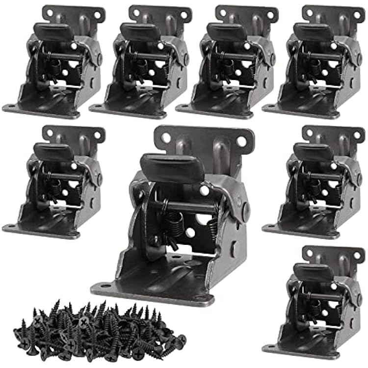 8 Pack Table Legs Foldable Hinges, 0-90 Degree Folding Locking Hinge, Lock Extension Support Bracket, with 88 PCS Screws, Black
