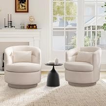 IOMOR Swivel Accent Chair, Modern Round Vanity Chair, 360 Swivel Barrel Chair with Pillow, Mid Century Modern Chair for Living Room Bedroom Small Spaces Set of 2, Beige