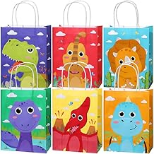 Pajean 24 Pcs Dinosaur Candy Bags with Handle, Dinosaur Party Favor Paper Bags Kids Gifts Goodie Treat Wrapping for Boys Girls Dino Theme Birthday Baby Shower Party Supplies(Cartoon Style)