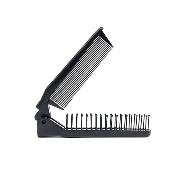 Louise Maelys Folding Hair Brush Double Headed Pocket Travel Comb Black | Foldable Hair Brush With Anti Static Design, Foldable Comb, Compact Size For Travel, Gym and Daily Carry