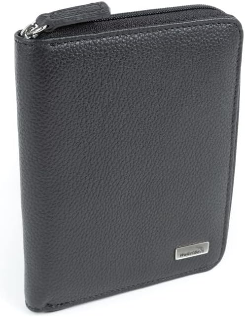 RFID Leather Zip Around Passport Wallet Black
