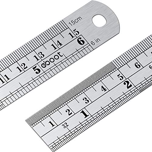 EBOOT Stainless 2 Pack Steel Ruler 6 Inch Metal Rule Kit with Conversion Table