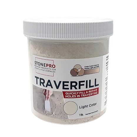 StonePro Traverfill - Travertine Repair - Fills Smalls pits, Holes & voids in Travertine & Limestone (Light 1 lb)