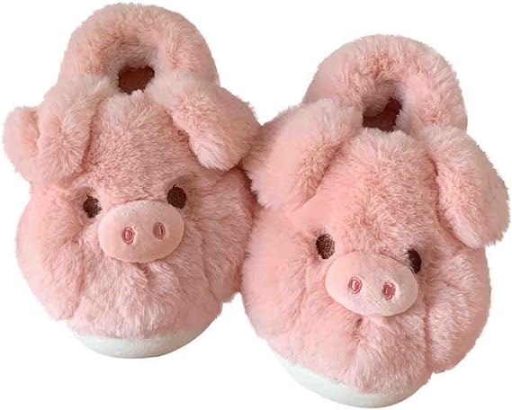 Plush Pink Pig Slippers Novelty Animal Cute Soft House Shoes Fluffy Warm Slippers Cartoon Gifts for Birthday Christmas(36-37, Pink)