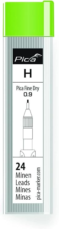 Pica Fine Dry H 7050 Refill Set Graphite Lead (9 mm, for Almost All Surfaces, for Precise Marking, Includes Eraser) 7050