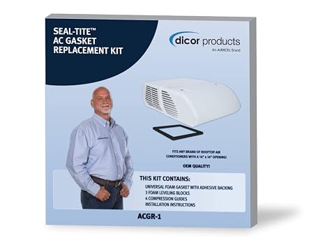 Dicor ACGR-1 Seal-tite Universal AC Gasket Replacement - Easy-to-Install Solution for RV AC Units | 14" x 14" cutout fits any RV AC opening; includes gasket; 3 foam blocks; 4 compression guides; self-adhesive