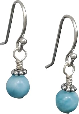 Sterling Silver Dominican Larimar Beaded Drop Earrings, Handmade Caribbean Gemstone Dangle Jewelry