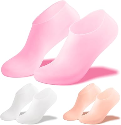OKAMY Silicone Socks for Dry Cracked Feet - 3 Pairs Moisturizing Socks - Foot Spa Pedicure Socks for Women