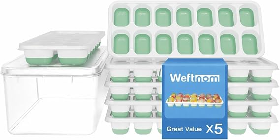 Ice Cube Tray, Ice Cube Trays for Freezer 5 Pack with Lid and Bin, Ice Tray Easy-Release, Ice Trays for Freezer Stackable, Silicone Ice Cube Tray for Drinks, Coffee - BPA-Free and Odor-Free