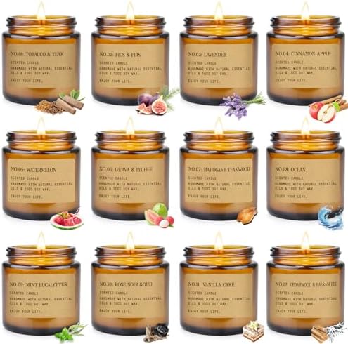 12 Pack Aromatherapy Candles for Home Scented, Aromatherapy Jar Candle Gifts for Women, Natural Soy Wax Amber Candle Set, Scented Candles Set for Birthday Valentine Birthday Day Present