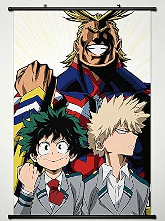 My Hero Academia Wall Scroll Poster Fabric Painting for Anime Izuku Midoriya & Katsuki Bakugou & All Might L