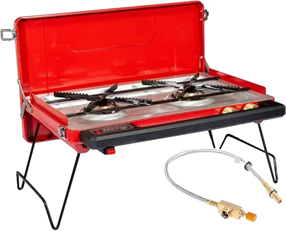 Backcountry Camping BBQ Stove, Folding Double Oven Range and Grill, Compact Gas Range for Camping or Festivals