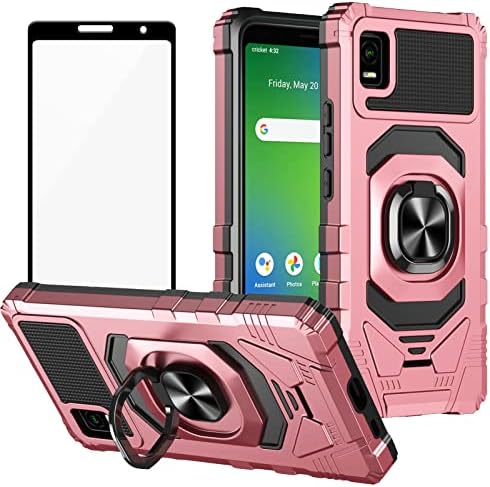 Ailiber for TCL ION Z Case, Cricket TCL ION Z Case with Screen Protector, Ring Kickstand for Magnetic Car Mount, Military Grade, Heavy Duty Shockproof Protective Phone Cover for TCL IONZ-Rose Gold