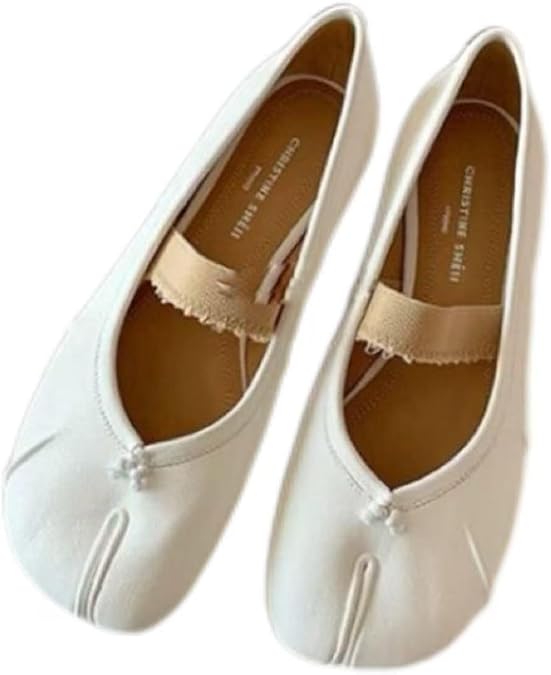 Tabi Shoes for Women with Elastic Strap Minimalist Split Toe Ballet Flats Cute Casual Comfortable Leather Slip On Loafers Soft Sole Sandals Lightweight for Walking Office Beach Daily Wear