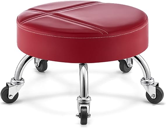 Low Rolling Stool with Wheels PU Leather Roller Seat Wheel Stool Chair Round Rolling Seat Stool with Universal Wheels for Home Office Fitness,A (D) (A)