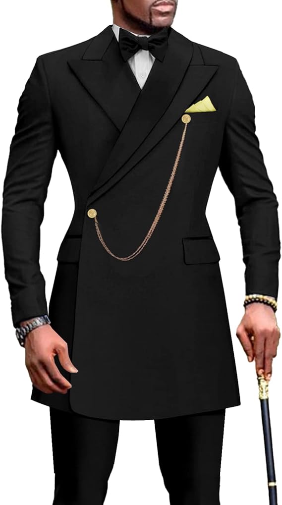 Men`s Suits Slim Fit Blazer and Pants Set Dashiki Outfits with Bow Tie Chain Kerchief African Clothes Wedding