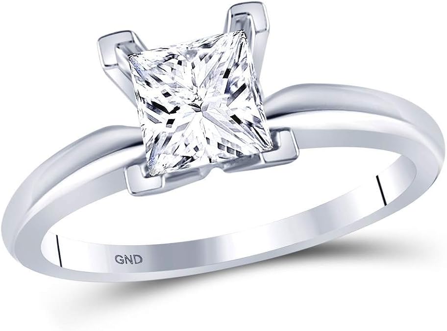 14K White Gold Womens Princess Diamond Solitaire Certified Bridal Wedding Engagement Ring 1.00 Cttw