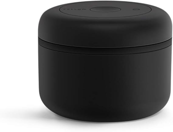 Fellow Atmos Vacuum Coffee Canister Stainless Steel Airtight Food Storage Container for Ground Coffee, Beans, Espresso, Tea & Spices, BPA-Free Vacuum Seal Lid 0.4 Liter (Holds 6 oz) Matte Black