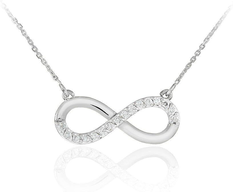 14K White Gold 1/8 Cttw Diamond Infinity Symbol Pendant Necklace with Rolo Chain (J-K Color, I1-I2 Clarity) - Choice of Chain Length