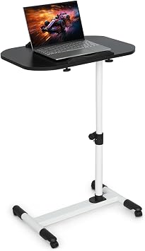 Small Mobile Standing Desk, Adjustable Height Computer Desk with 360 Rolling Casters, Tilting Overbed Table for Home Office and School, White