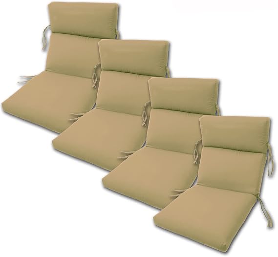 Comfort Classics Set of 4 Outdoor CHANNELED Chair Cushions 22W x 44L x 3H Hinge at 24" in Sunbrella Fabric Antique Beige Inc.