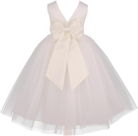Pink Promise Flower Girl's Ivory Wedding Pageant V-Back Ankle Length Dress