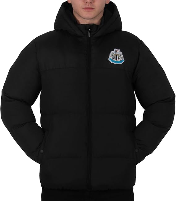 Newcastle United F.C. Mens Quilted Jacket Hooded Winter Coat Adults Official Soccer Gift