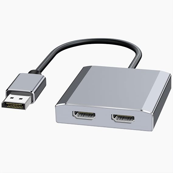 DisplayPort to Dual HDMI Adapter 1 in 2 Out, 4K@60Hz Display Port DP 1.4 to 2 HDMI Splitter for PC Graphics Card Monitor Support Windows Extended Mode/Mirror Mode