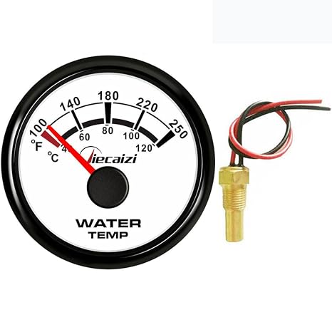 52mm2-116 Water Coolant Temp Gauge & Sender Set 287.4-22.4 ohms 40-120C100-250F Temperature Range 18 NPT Durable Stainless Steel Design IP67 Protection