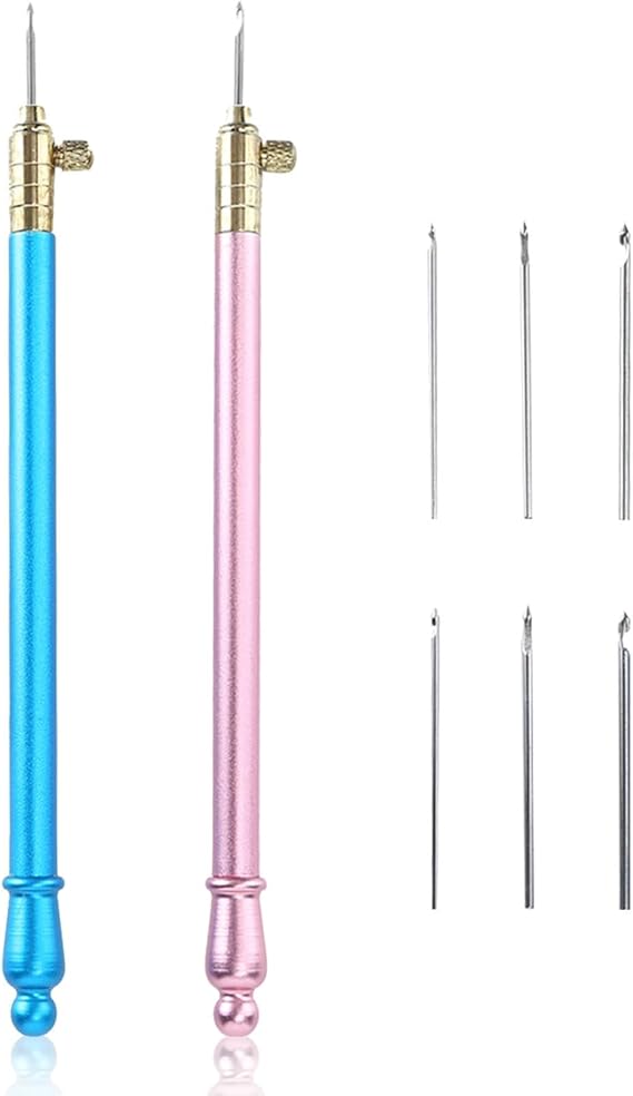 2Pcs Tambour Hooks, Stainless Steel Embroidery Crochet Hooks with 6 Needles French Tambour Beading Sequin Beads Needle Set Crochet Tool Kit Sewing Craft Tool