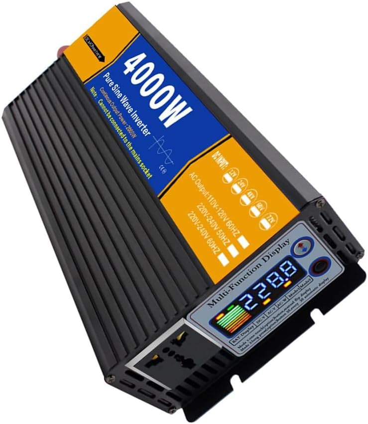 4000W Car Power Inverter,Pure Sine Wave Inverter DC 12V 24V 48V 60V 72V To AC 110V220V 1 AC Outlets with LCD Display for Home, RV, Truck, And Off-Grid Solar System,DC 24V to AC 220V 50HZ