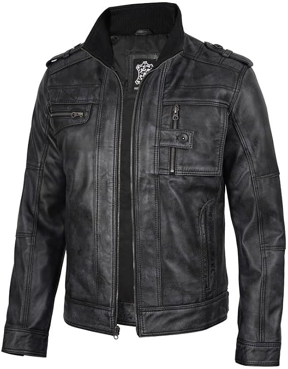 Decrum Real Mens Leather Jacket Cafe Racer Style Casual Leather Jackets For Men