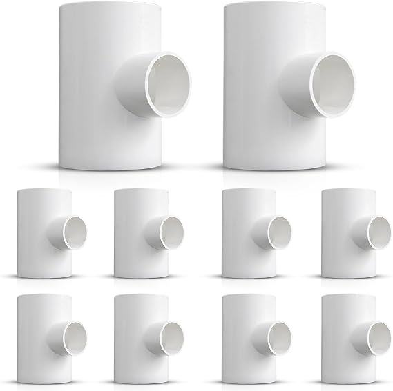 PVC Sch 40 Reducing Tee SOC x SOC x SOC Solvent Weld, White, 3/4" x 3/4" x 1/2", 3 Way Plumbing Pipe Fitting Water Supply