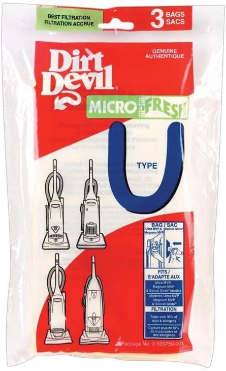 Dirt Devil Microfresh Vacuum Cleaner Bags, Pack of 3, Type U, White